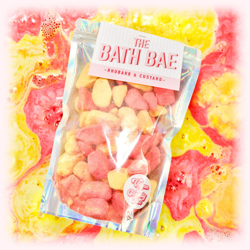 The Bath Bae Rhubarb and Custard Bath Bomb Sparkle Rocks